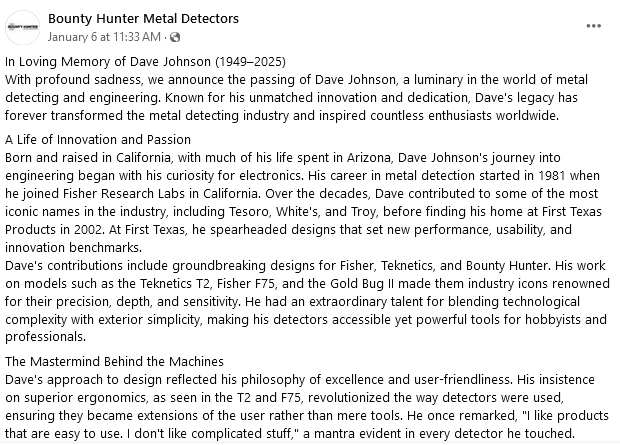 In Loving Memory of Dave Johnson... - Bounty Hunter Metal Detectors.png