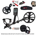 Minelab Equinox 900 with two coils, Minelab Carry Bag, Minelab Pouch Lesche Digger, and a free Minel